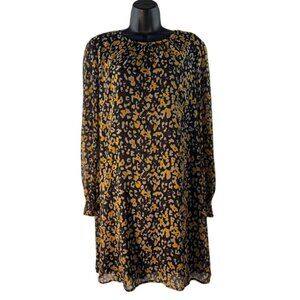 Tommy Hilfiger Womens Leopard Print Dress Size 14 Black & Yellow Long Sleeve She